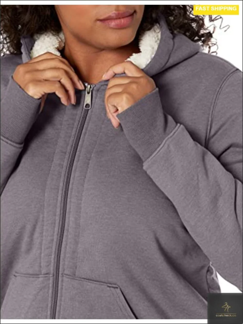 Women's Sherpa Lined Hoodie Zip-Up Work Jacket with Fleece Exterior